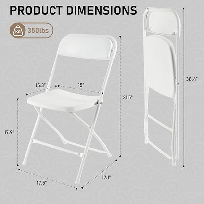 SEALAMB Plastic Folding Chairs 30 Pack, White Commercial Portable Indoor/Outdoor Chairs for Home Office, Wedding, Events Parties with Steel Frame, 350lbs Capacity (White-Plastic, 30 Pack)
