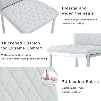 JT Modern Minimalist Dining Chair Fireproof Leather Sprayed Metal Pipe Diamond Grid Pattern Restaurant Home Conference Chair Set of 4 Or 6 (8, Grey)
