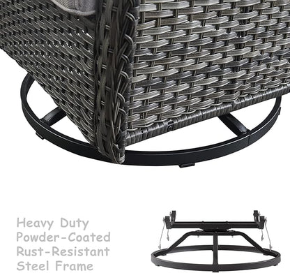 HUMMUH Outdoor Swivel Rocker Wicker Patio Chairs High Back PE Rattan Glider Chairs 4PCS Patio Furniture Set(Grey,Grey)