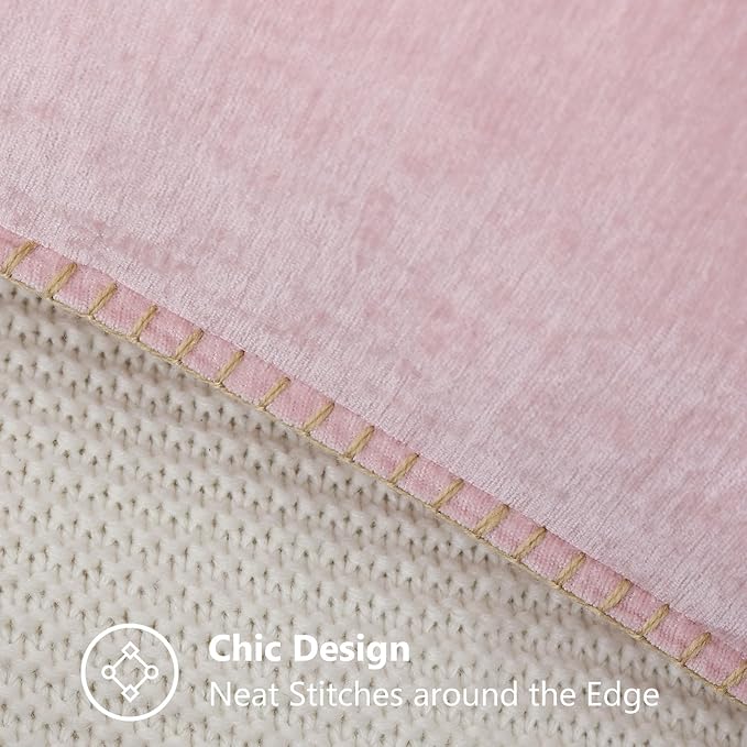 decorUhome Chenille Soft Throw Pillow Covers 24x24 Set of 2, Farmhouse Velvet Neutral Decorative Euro Pillow Covers with Stitched Edge for Couch Sofa Bed Home Decor, Blush Pink