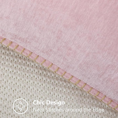 decorUhome Chenille Soft Throw Pillow Covers 26x26 Set of 2, Farmhouse Velvet Neutral Decorative Euro Pillow Covers with Stitched Edge for Couch Sofa Bed Home Decor, Blush Pink