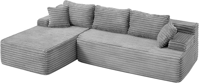 Hobestluk Modular Sectional Couch Sofa,96" Boneless Couches for Living Room, Memory Foam Sectional Couch with Oversized Chaise,L-Shape Couches (Grey, Left Facing)