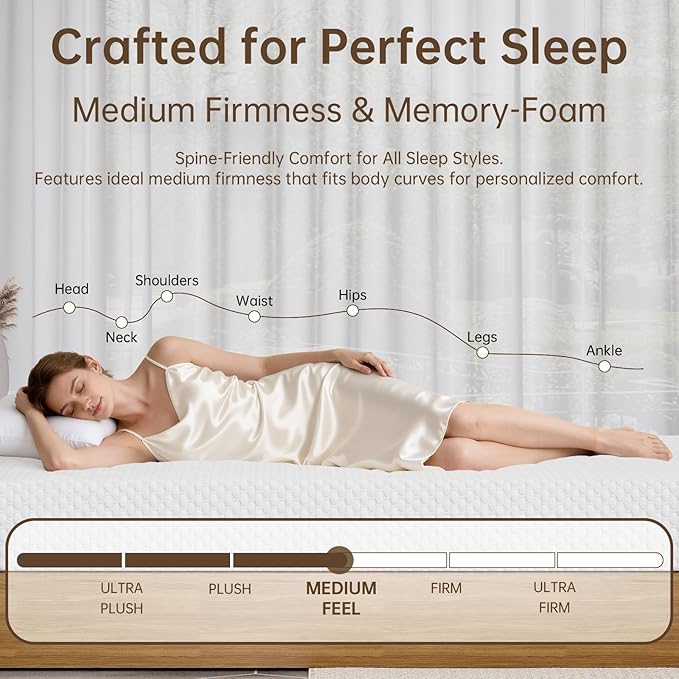 TFD Full Memory Foam Mattress New Version Cool Gel Infused Medium Firm Zoned Pressure Relief for Cooling Sleep Fiberglass Free CertiPUR-US Certified Washable Removable Cover 8 Inch (White)