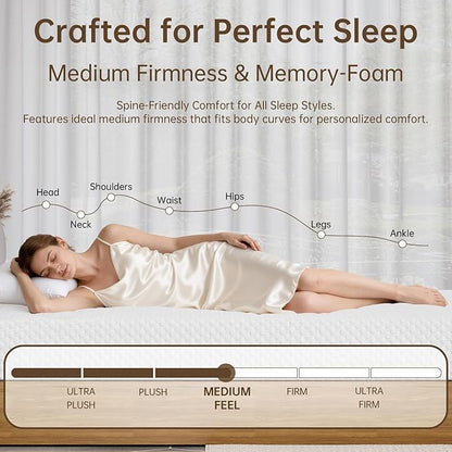 TFD Full Memory Foam Mattress New Version Cool Gel Infused Medium Firm Zoned Pressure Relief for Cooling Sleep Fiberglass Free CertiPUR-US Certified Washable Removable Cover 6 Inch (White)