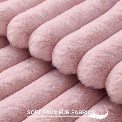 Pallene Faux Fur Plush Throw Pillow Covers 22x22 Set of 2, Luxury Soft Fluffy Striped Decorative Pillow Covers for Sofa, Couch, Living Room, Blush Pink