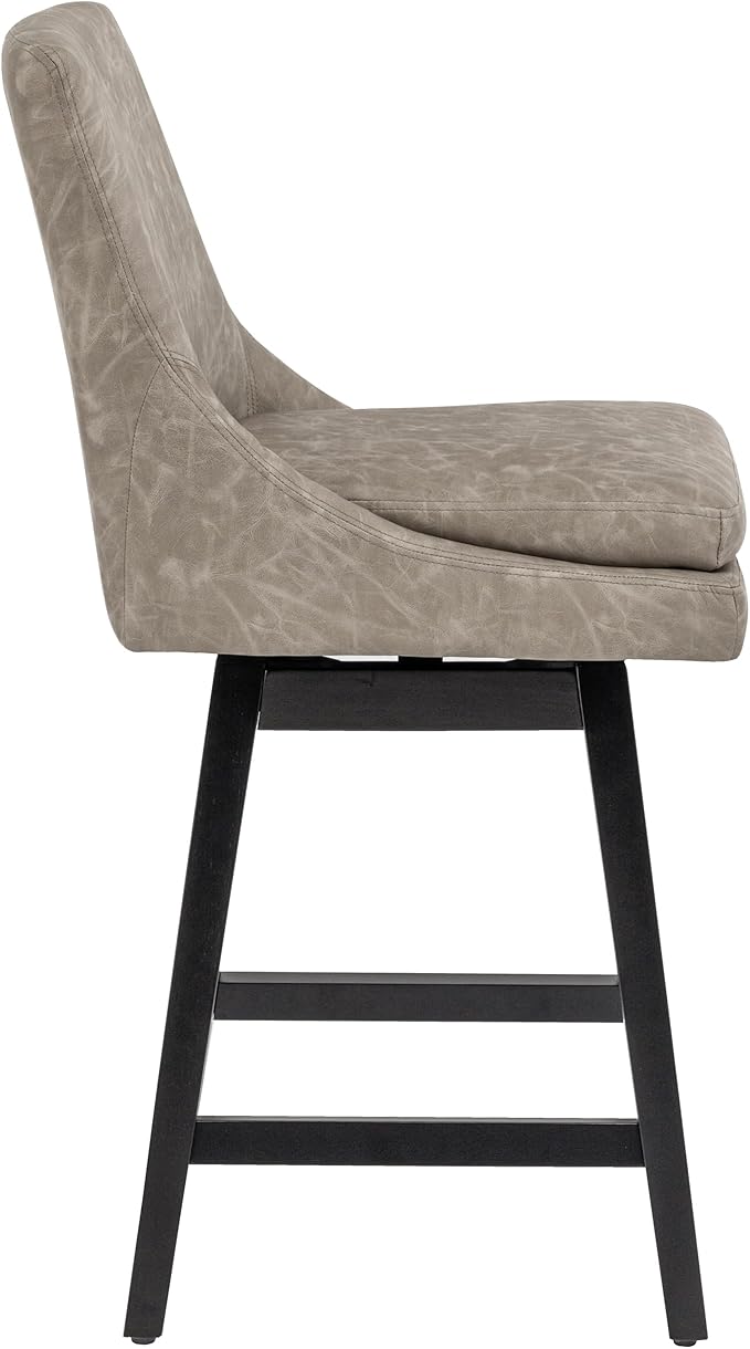 Bar Stools Set of 2, PU Leather Barstools, 26 Inch Upholstered Counter Stools with 14.2" High Back and Footrest, Swivel Counter Height Barstools for Kitchen Island Home Bar Greige