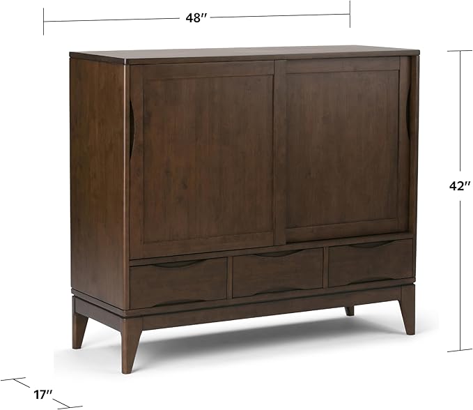 SIMPLIHOME Harper Solid Wood 48 inch Storage Cabinet in Walnut Brown (Set of 2) for The Living Room, Entryway and Family Room