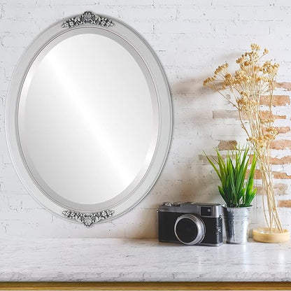 OVALCREST Oval Beveled Wall Mirror for Home Decor - Athena Style - Linen White - 18" x 14" Outside Dimensions