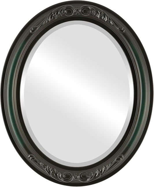 OVALCREST Oval Beveled Wall Mirror for Home Decor - Florence Style - Hunter Green - 32" x 26"