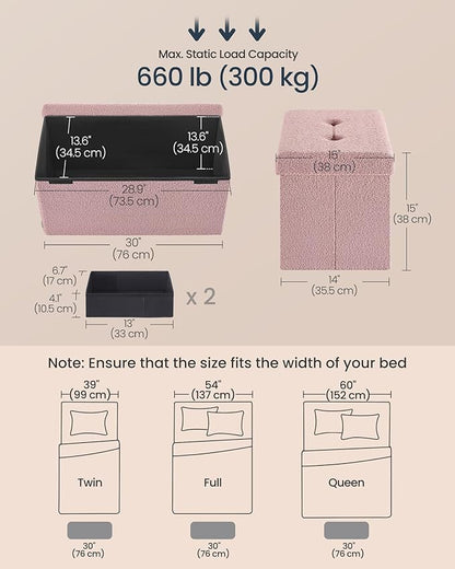 SONGMICS Storage Ottoman Bench, Storage Chest, 15 x 30 x 15 Inches, Foot Rest Stool, End of Bed Bench, Load up to 660 lb, for Living Room, Bedroom, Entryway, Jelly Pink ULSF096R01