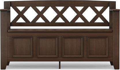 SIMPLIHOME Amherst Entryway Storage Bench - 48 inch Wide Solid Wood Hallway Seat in Natural Aged Brown, Transitional Bench for Entryway or Living Room with Lift-Up Lid and Spacious Storage