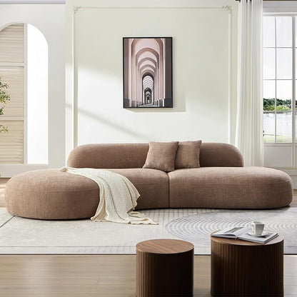 135.4" Oversized Curved Sofa, Modern Minimalist Comfy Sectional Couch, Upholsted Boucle Luxury Sofas Chaise, 6 Seater Modular Couches for Living Room Home Office Apartment (Left Facing,Camel)