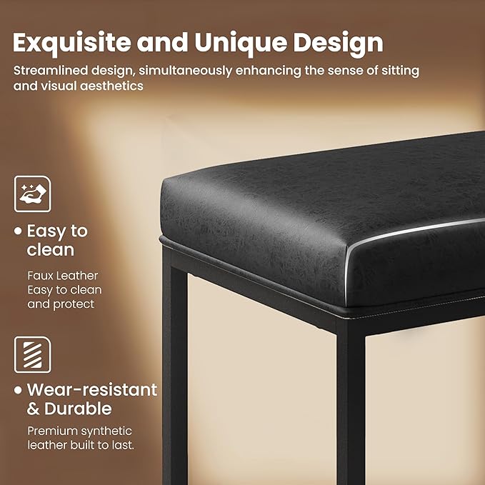 PHI VILLA Bar Stools Set of 2 - Thick Cushion Bar Chairs Metal Steel Frame Base with Footrest, Counter Height 24'' Bar stools