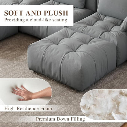 Cloud Sectional Couches, Comfort Linen Oversize Modular Sofas with Wide Deep Seat, Down Filled Modern Upholstered Sofa Couch for Living Room, Apartment,Grey