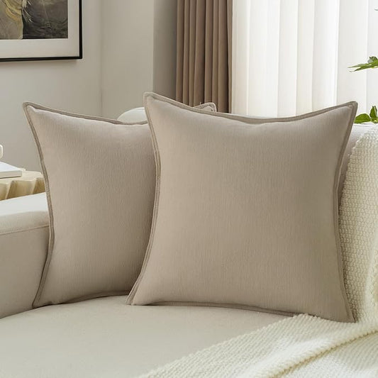 FUTEI Oatmeal Chenille Throw Pillow Covers 20x20 Inch Set of 2,Edges Double-Stitched Cushion Cases,Modern Home Decor for Couch Living Room
