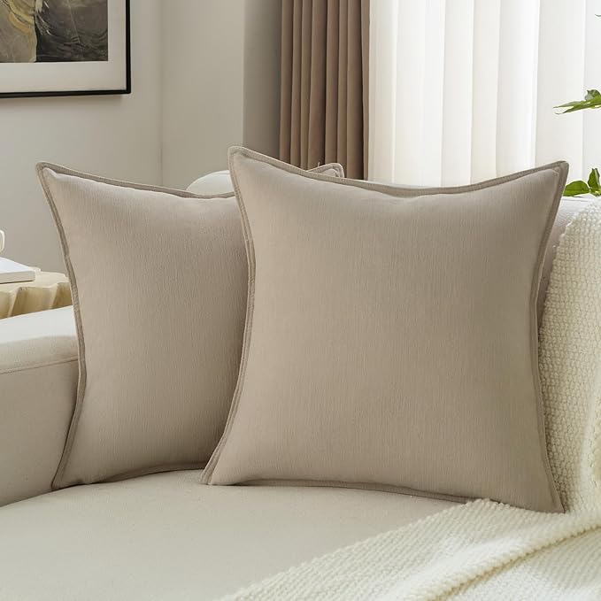 FUTEI Oatmeal Chenille Throw Pillow Covers 16x16 Inch Set of 2,Edges Double-Stitched Cushion Cases,Modern Home Decor for Couch Living Room