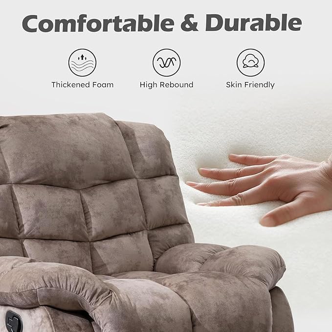 EBELLO Reclining Couch for Living Room, Extra Wide Modern Overstuffed 3 Seat Recliner Manual Sofa Breathable Fabric and Padded Cushion, Light Brown