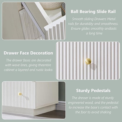 Fluted Dresser for Bedroom, 48" H White 7 Drawer Dressers, Wood Tall Dresser Storage Organizer, Modern Bedroom Chest with Deep Storage for Closet Hallway, Entryway, Living Room White