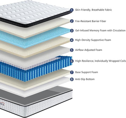 12 Inch King Hybrid Mattress – Medium Firm, Memory Foam & Responsive Pocket Springs, Enhanced Edge Support, Motion Isolation, Pressure Relief, Eco-Friendly, Compressed for Easy Setup