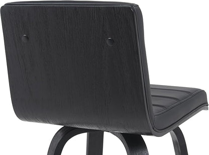 Vienna Modern Counter Height Swivel Bar Stool with Black Faux Leather Seat and Black Brushed Wood Frame Set of 2