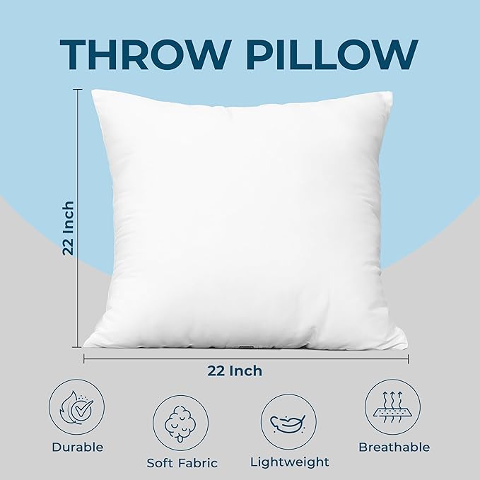 Utopia Bedding Throw Pillows (Set of 4, White), 22 x 22 Inches Pillows for Sofa, Bed and Couch Decorative Stuffer Pillow