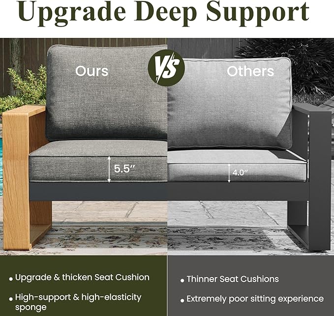LayinSun 5 Pieces Aluminum Patio Furniture Set with Coffee Table, Oversized Seat with Hight Back, Outdoor Conversation Sets for Porch, Balcony, Deck