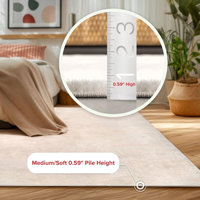 nuLOOM 6' x 9' Cozy Plush SuperiorWash Area Rug, Machine Washable, Non-Slip, Soft Fluffy Shag Carpet for Living Room Bedroom Kids Room Nursery Home Decor, Loni White