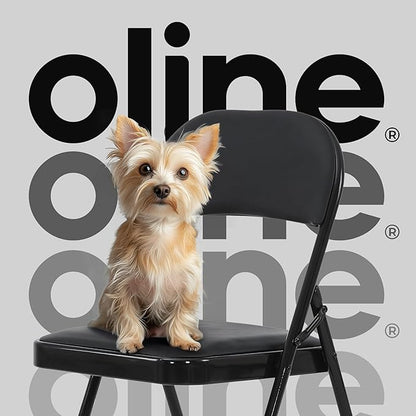 Oline Vinyl Folding Chairs, Padded Vinyl Cushion Chairs with Durable Metal Frame, Indoor Outdoor Stackable Foldable Guest Chairs for Office Wedding Kitchen Dining, 300lb Capacity (Black, 1 Pack)