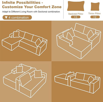 108" Sectional Couches for Living Room Modern Modular Sofa with L-Shape Couchs Upholstered Boneless Couch Deep Seat Sectional Couch with Chaise (Camel, Left Facing Chaise+2Seaters)