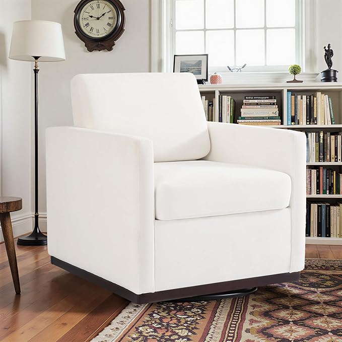Pia Ricco Plush Swivel Barrel Chair Set of 2 - Mid-Century Modern Accent Armchairs in Soft Chenille for Living Room & Cozy Reading Nook, Beige