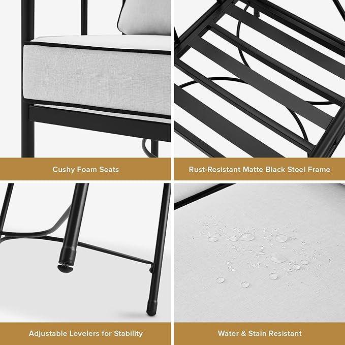 mopio Odelia Patio Chairs Set of 2, Outdoor Chair with Removable Cushions and Rust Free Metal Frame, Conversation Sets for Front Porch, Balcony, Apartments, Yard, Bistro (Lounge Chair x2, Offwhite)