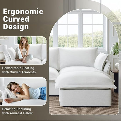 Oversized Cloud Modular Sectional Sofa, Comfy Down Filled Cloud Couch with Removable Cover, Deep Seat Armchair, Single Sofa Chair, Sectional Couches for Living Room, Cream White