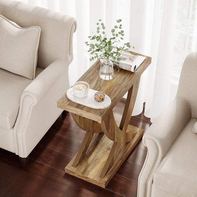 Tribesigns End Table for Living Room with Cross Fishtail Support Set of 2, Side Table and Farmhouse Accent Furniture for Small Spaces (2)