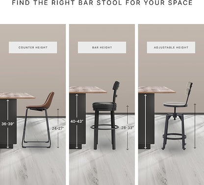 Signature Design by Ashley Pinnadel |24.25" Counter-Height Swivel Bar Stool – Modern Farmhouse, Faux Leather, 360° Swivel, Nailhead Trim, Rustic Light Brown
