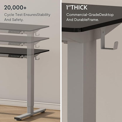 FLEXISPOT EN1 One-Piece Electric Standing Desk 48 x 24 Inches Seamless Seamless Desktop Height Adjustable Desk Stand Up Desks for Home Office (Silver Frame + Black Top, 2 Packages)