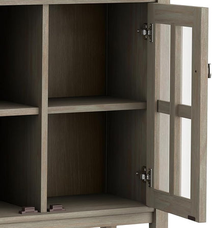 SIMPLIHOME Warm Shaker SOLID WOOD 32 inch Wide Transitional Low Storage Cabinet in Distressed Grey for the Living Room, Entryway and Family Room