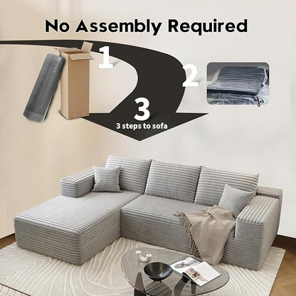 107.5" Cloud Sectional Couch with L-Shape Chaise,Modern Modular Sofa with Deep Seat, Upholstered Couches for Living Room Bedroom Apartments,No Assembly Required, (Grey,Left Facing Chaise)