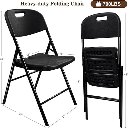 8 Pack Folding Chair, 700 lb Weight Capacity,Indoor/Outdoor Heavy Duty Foldable Chairs for Restaurants, Kitchens, Picnics, Races, Parties & Weddings. (8, Black)