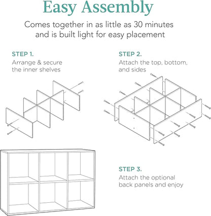Best Choice Products 6-Cube Storage Organizer, 13.5in Shelf Opening, Bookcase, Display Shelf, Customizable w/ 3 Removable Back Panels – Greige
