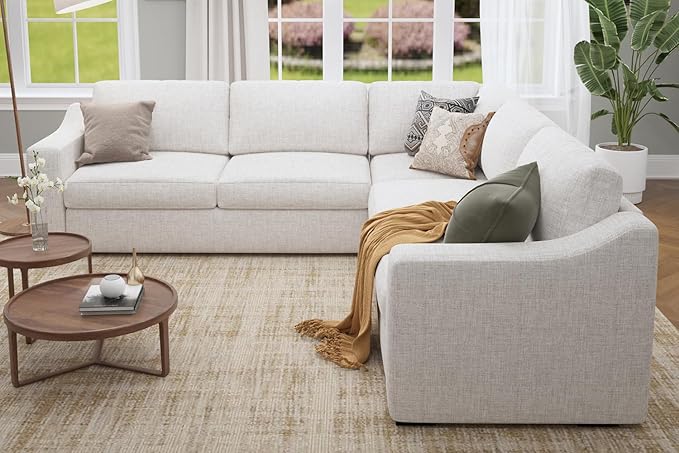 ABCASA 112" L Shaped Sectional Sofa with Detachable Sofa Cover, Reversible Sectional Modular Couch for Living Room, Linen Fabric Corner Couch with 7 Seats, Ivory