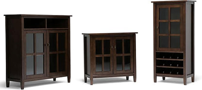 SIMPLIHOME Warm Shaker SOLID WOOD 32 inch Wide Transitional Low Storage Cabinet in Tobacco Brown for the Living Room, Entryway and Family Room