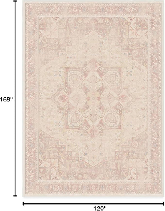 RUGGABLE Washable Area Rug – Kamran Soft Pink 10x14, Stain-Resistant, Non-Slip – Large Machine Washable Rugs for Living Room, Bedroom, Hallway, Entryway & Office–with Cushioned Pad