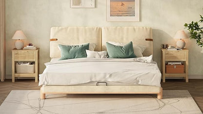Fluted Night Stand with Golden Handle,Set of 2 Mid-Century Nightstands with Drawer, Bedside Table with Storage Shelf,Large End Tables for Livingroom,Bed Side Tables for Bedroom, Natrual Oak