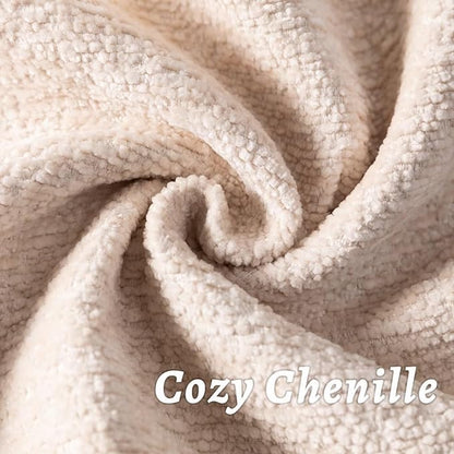 Beige Decorative Throw Pillow Covers 22x22 Inch Set of 2 Cozy Soild Chenille Cushion Cases Soft Textured Square Couch Pillows Cover Boho Accent Farmhouse Pillowcases for Sofa Bed