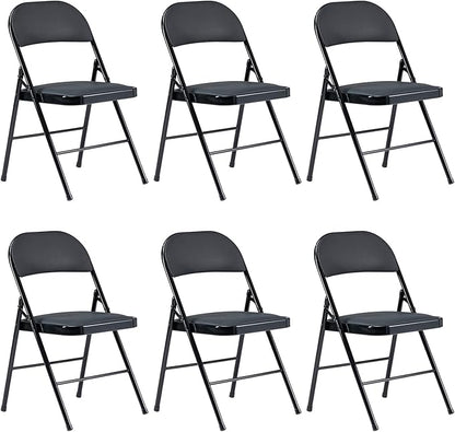 6 Pack Black Folding Chairs with Padded Seats, Portable Stackable Foldable Chairs for Indoor and Outdoor, Commercial Seat with Metal Frame for Events Office Wedding Party, 330lbs Capacity