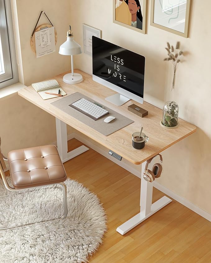 CubiCubi Electric Standing Desk 40 x 24 Inches, Height Adjustable Sit to Stand Desk, Home Office Computer Desk with Splice Board, Maple