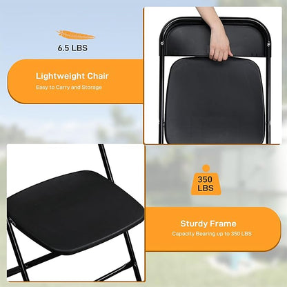 10 Pack Black Plastic Folding Chairs, Portable Party Chairs, Stackable Commercial Seats with Steel Frame for Home Office Wedding Party Indoor Outdoor Events Chairs, 350lbs Capacity
