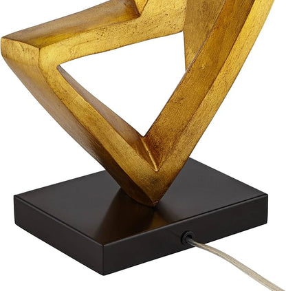 Possini Euro Design Zeus Mid Century Modern Glam Luxury Table Lamp 28.5" Tall Sculptural Gold Leaf Metal Black Fabric Tapered Drum Shade Decor for Living Room Bedroom House Bedside Nightstand Home