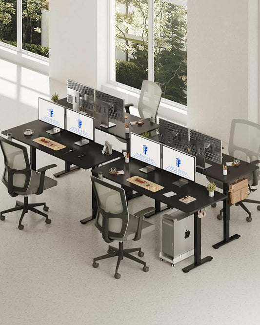 FLEXISPOT 63 x 32 Inch Large Standing Desk, Stand Up Desk with Splice Board, Rising Desks for Home Office, Office Desk with Cup Holder and Headphone Hook (Black Frame + Black Top, 2 Packages)