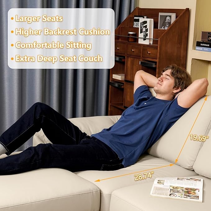 EASE MOOSE Modular Sectional Sofa, Oversized Faux Leather Sectional with Ottoman, Wide Deep Modular Couch, Scratch Resistant Faux Leather Material, U Shaped Couch for Big Spaces, Beige